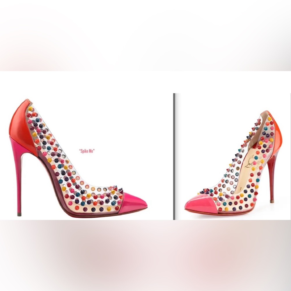 HOT Christian Louboutin Pink Spike Me Candy Multi Color Studded PVP Pump $1,350!